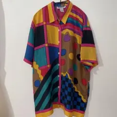柄シャツ　ヴィンテージ　M シルク