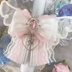 天使の羽付キンブレリボン ピンク× 白 ペンラリボンのサムネイル