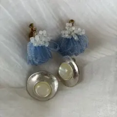 コトモノマルシェ　 ビーズフラワーデザインシルバーイヤリング