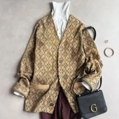 상태좋음 ✨定価4.7万CABaNキャバン 総柄 カシミヤ混 カーディガン 베이지