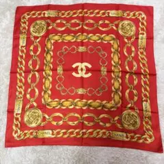 d*9様 CHANEL シャネル スカーフ レッド 大判 ファッション インテリ