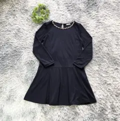 C・O・L・Z・A 【L】ネイビー フレアワンピ ビジュー付 Aラインおしゃれ