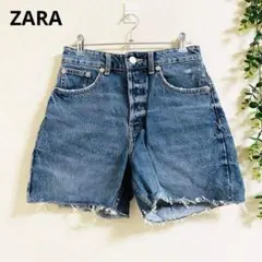 ザラ デニムショートパンツ S カットオフ　フリンジ裾　美脚効果　カジュアル✨