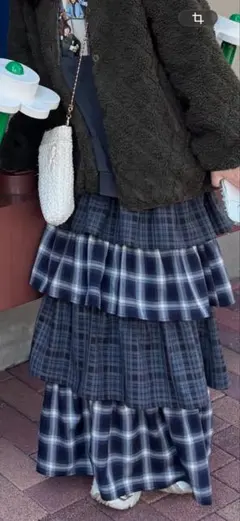 ROSE BUD チェック柄フリルロングスカート F