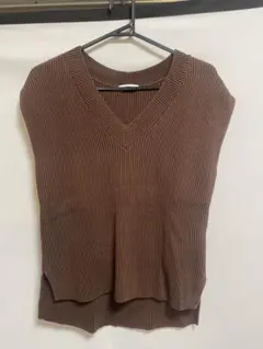 PLST ブラウン Vネック ニットベスト
