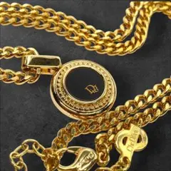 vintage Dior ラウンドロゴ 喜平ネックレス 黒‪×金 234