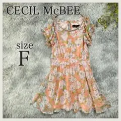 セシルマクビー/ビジューネックシフォンワンピース/ミニ丈/ピンタック/花柄/総柄