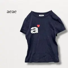 aeae【F】ドットスモールレターTシャツ 半袖 チビT 韓国 ネイビーのサムネイル