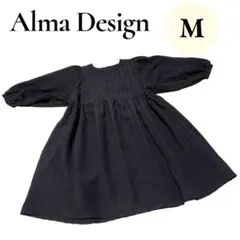 【美品】Alma Design 黒 ジャガード ペプラムワンピース M 長袖