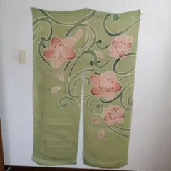 手描き麻暖簾【枝垂櫻】手染め 桜のれん 巾77×158cm 一点物