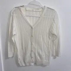 七部丈 サマーニット カーディガン Vネック アイボリー オフホワイト系 M