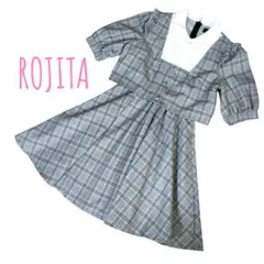 ROJITA チェック柄 半袖 ワンピース グレーのサムネイル