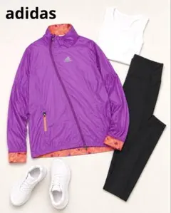 アディダス/ウインドブレーカー/アシンメトリージップ/コットン/L/ピンク紫