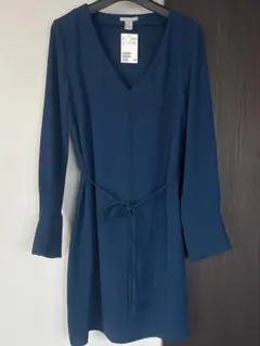 H&M Vネック 長袖ワンピース ブルー