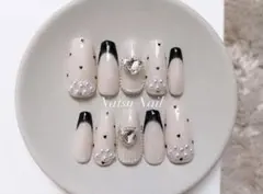 ネイルチップ 韓国 ワンホン フレンチ ドット リボン ガーリー