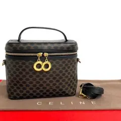 極 美品 セリーヌ マカダム 柄 サークルロゴ 2way ショルダーバッグ 黒.