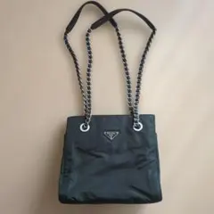 PRADA ナイロン チェーン トートバッグ ブラック B7214 - メルカリ