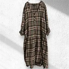 ZARA ティアードワンピース　Vネック チェック柄 レトロ　カジュアル　L