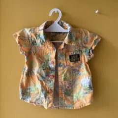 オレンジ 動物植物柄 半袖シャツ