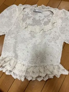 ZARA レース 半袖ブラウス ホワイト Sのサムネイル
