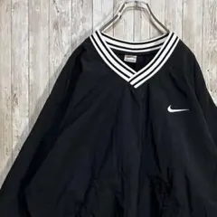 652【90s-00s】NIKE ナイキ　ナイロンプルオーバー　刺繍　黒　XL