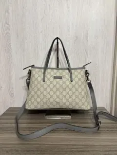 GUCCI ハンドバッグ　2way GG柄　スプリーム　レザー　ベージュ　グレーのサムネイル