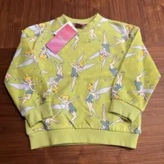 ティンカーベル　長袖　トレーナー　総柄　黄緑　ディズニー　90