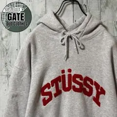 stussyステューシー アーチロゴ スウェットパーカー グレー XLARGE