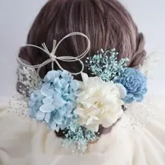髪飾り　水色　ドライフラワー　ヘッドドレス　卒業式　成人式　振袖　袴　祭り