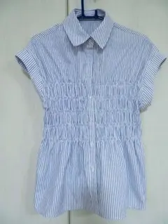 ストライプ柄半袖シャツチュニック　L　新品未使用　シャーリングシャツ　春夏