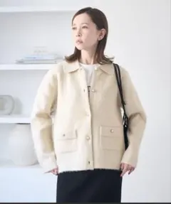 ロペピクニック　ダブルフェイス襟取り外し起毛カーディガン　キナリ