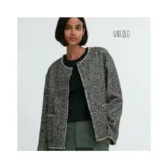 UNIQLO ノーカラーツイードジャケット　ユニクロツイードジャケット　S