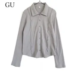 GU ジーユー リブポロカーディガン (M) グレー 襟付き ストレッチ 長袖