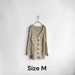 レース編み カーディガン アイボリー M 長袖 春夏 透け感