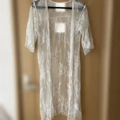 アイボリー レース ロングカーディガン 半袖