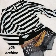 Y2K ボーダー トップス ラメニット フェアリーグランジ 平成ギャル M