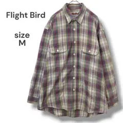 Flight Bird　ネルシャツ　長袖シャツ　M　チェック　パープル×グリーン