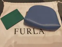 FURLA 青 レザー ポーチとカードケース 【2点】