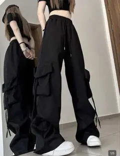 SHEIN カーゴポケット　カジュアルパンツ　ブラック