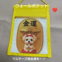 ウォールポケット＊マルチーズ様金運を～♪ハーフサイズ＊ハンドメイド