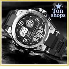 腕時計　スポーツウォッチ　デジタル　ブラック/シルバー　多機能　バックライト