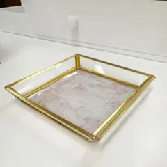 【❄新品】大理石柄　ガラストレイ【アクセサリー、Key置き】上品なピンク色♥
