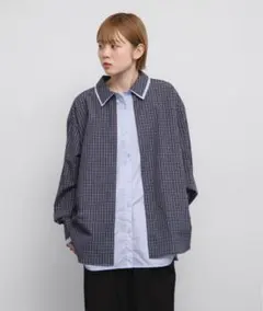 KBF チェックレイヤードBIGシャツ