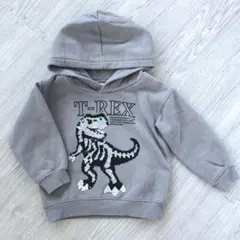 100 H&M パーカー　トレーナー　恐竜　キラキラ　フード　グレー　T-REX