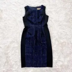 プチローブ　タイトワンピース　バイカラー　きれいめ　パーティードレス　黒紺