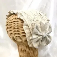【リネンチェックのヘッドドレス】ロリータ　カジュアル　クリップ式　ハンドメイド