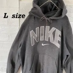 ナイキ　y2k総刺繍ロゴパーカー　ダークグレー