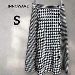 INNOWAVE【S】白黒 千鳥格子 フレアスカート ミモレ丈 左サイドボタンのサムネイル