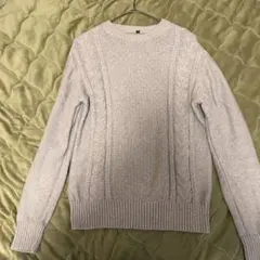 《無印良品》ケーブル編み長袖ニット【L】ライトグレー　コットン