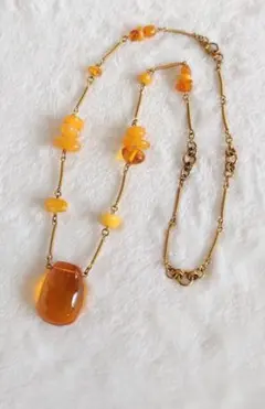 ネックレス 琥珀 コニャックアンバー 蜜蝋 アンティークフォルム D58